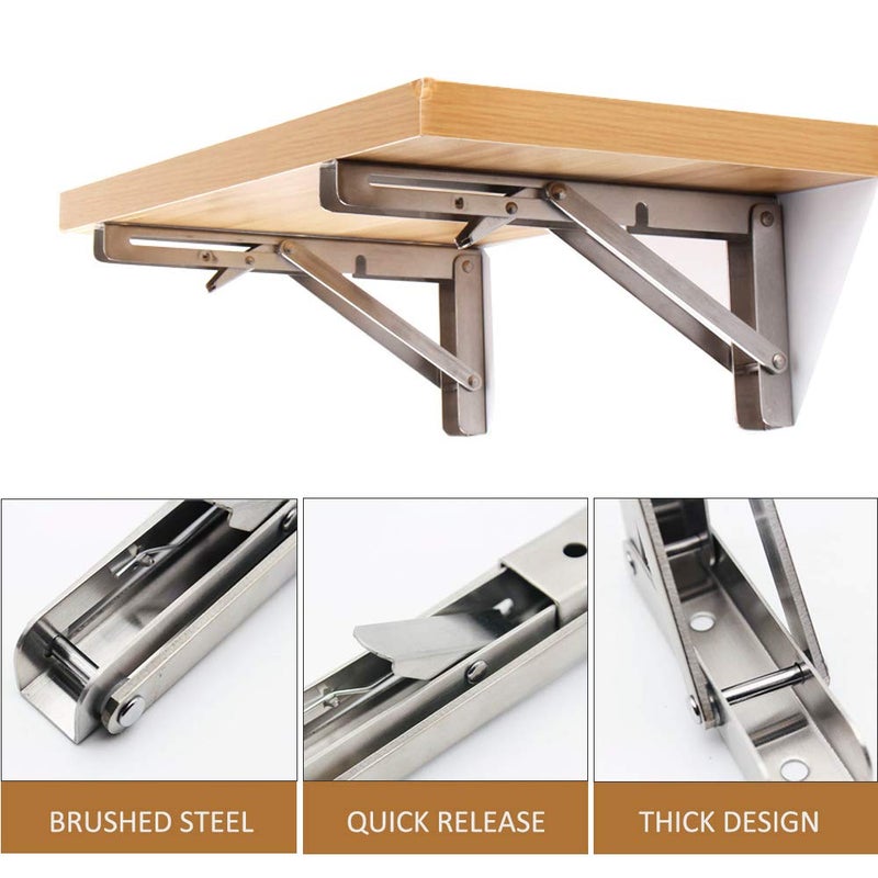Jolitac Folding Shelf Brackets 10â€, Max.Load 260 lb, Heavy Duty Brackets Stainless Steel Wall Mounted Shelf Collapsible Bracket, Folding Bench,Work Table Arm Rack (10 Inch, 2PCS) - Image 2